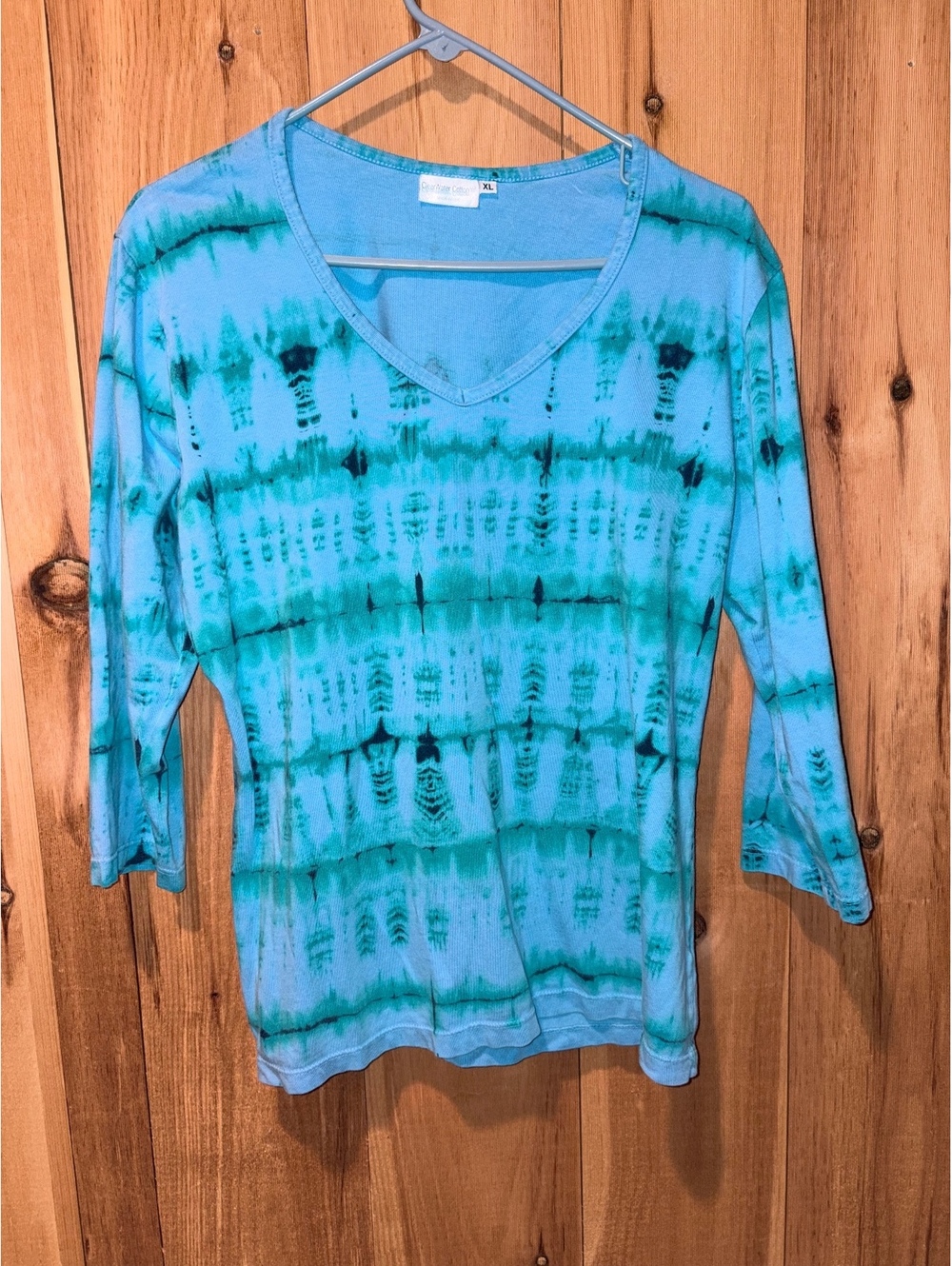 Y2K 100% cotton tie dye 3/4 sleeve V-neck top - woman’s xl